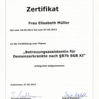 Zertifikat Betreuungsassistentin für Demenzerkrankte